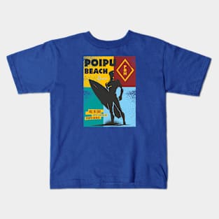 Poipu Beach Kauai Surfer Silhouette Distressed Kids T-Shirt